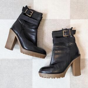 Max&Co by Max Mara leather chunky gum lug sole heeled ankle booties